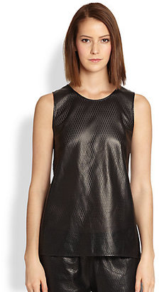 Vince Perforated Leather & Silk Shell