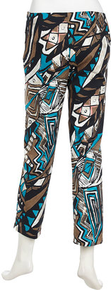 Lafayette 148 New York Art Deco Print Ankle Pants, Chai Multi
