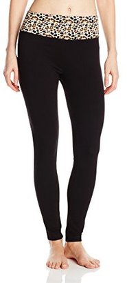 Steve Madden SM by Women's  Fitted Yoga Pant with Animal Print Waist Band