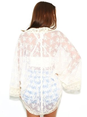 Nightcap Clothing Lace Kimono Cardigan in Natural