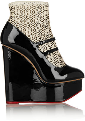 Charlotte Olympia Gretal laser-cut leather wedge pumps