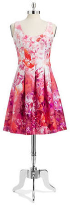 Nine West Floral Print Pleated Dress --