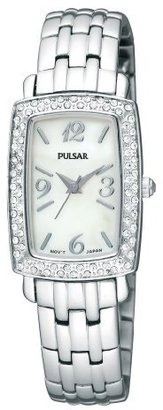 Pulsar Women's PTC505 Crystal Case Stainless-Steel Bracelet White Mother-of-Pearl Dial Watch