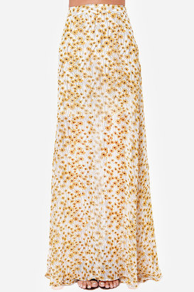 Lulus Daisy If You Do Ivory Floral Print Maxi Skirt