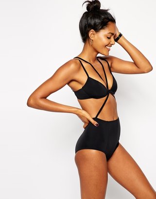 ASOS V Wire Strappy Swimsuit - Black