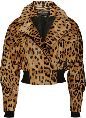 Balmain Leopard-print calf hair bomber jacket
