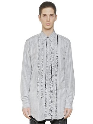 Dries Van Noten Ruffle Micro Striped Cotton Poplin Shirt