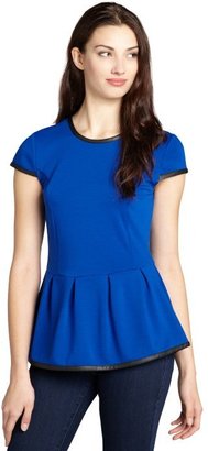 Gemma cobalt and black peplum leather piping top