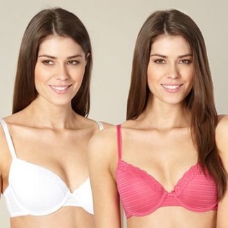 Debenhams Pack of two pink and white burnout striped t-shirt bras