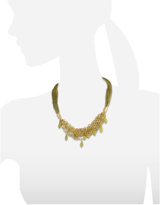 Daco Milano Green Jade Drops Multi-strand Sterling Silver Lace Necklace