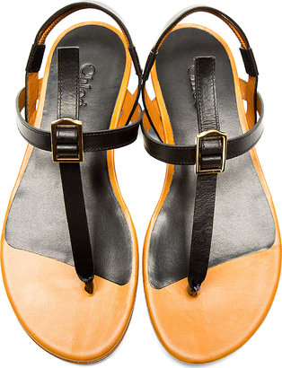 Chloé Black Leather T-Strap Sandals