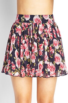 Forever 21 Pleated Rose Print Skirt