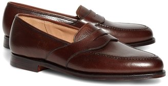 Brooks Brothers Peal & Co. Dark Brown French Pebble Leather Saddle Strap Penny Loafers
