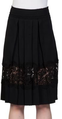 Lanvin Pleated Lace-Inset Skirt