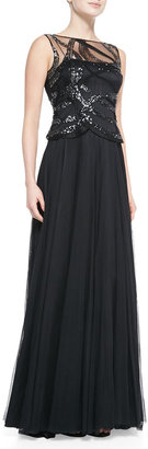 Kay Unger New York Sleeveless Sequined-Bodice Gown