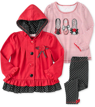 Kids Headquarters Little Girls' 3-Piece Contrast Pleated Jacket, Striped Top & Polka Dot Leggings Set