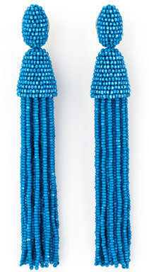 Oscar de la Renta Long Beaded Tassel Earrings, Blue