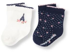 Janie and Jack Eiffel Tower Floral Sock Two-Pack