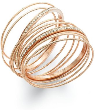 INC International Concepts Concept Rose Gold-Tone Crystal Pavé Bangle Bracelet Set