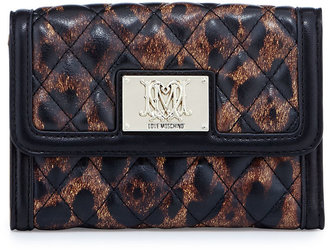 Moschino Nero Leopard-Print Quilted Faux-Leather Wallet