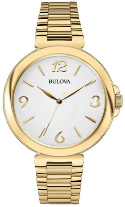 Bulova White Bezel Yellow Gold Tone Ladies Watch