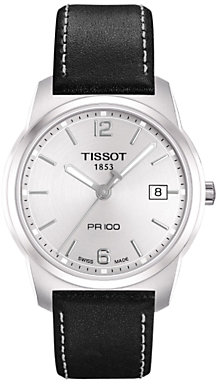 Tissot T049.410.16.037.00 Men's Stainless Steel Leather Strap Watch, Black / Silver