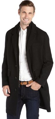 Cole Haan black wool blend knit twill and leather trim wool coat