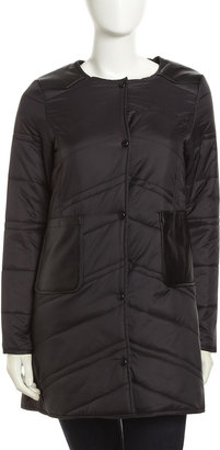 French Connection Chevron-Quilted Faux-Leather-Trim Puffer Jacket, Black