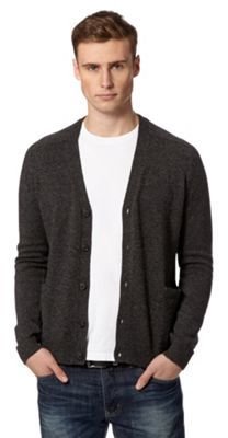 J by Jasper Conran Big and tall designer dark grey plain wool blend V neck cardigan