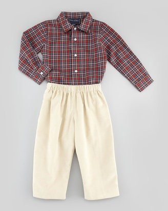 Oscar de la Renta Baby Boys' Grid-Check Oxford Shirt, Brown, 18M-2Y