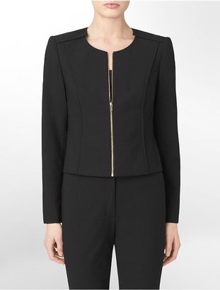 Calvin Klein Womens Exposed Zip Front Cropped Suit Jacket