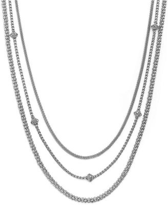 Alfani Silver-Tone Mesh Pavè Short Three-Row Necklace