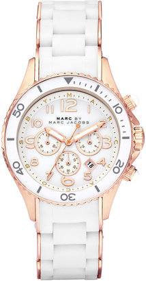 Marc by Marc Jacobs Watch, Women's Chronograph Rock White Silicone-Wrapped Rose Gold Ion-Plated Stainless Steel Bracelet 40mm MBM2547