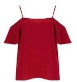 Dorothy Perkins Womens Red Strappy Cut Out Shoulder Top- Red