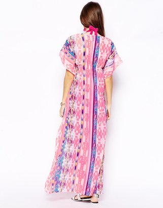 South Beach Long Open Caftan With Multi Print