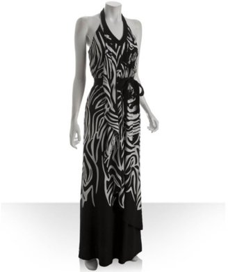 Diane von Furstenberg zebra camouflage silk 'Noah' belted halter long dress