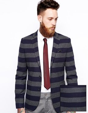 ASOS Slim Fit Blazer In Stripe Jersey - Multi