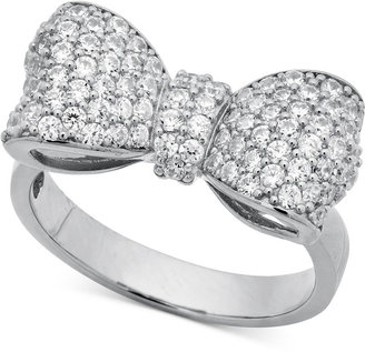Crislu Platinum Over Sterling Silver Crystal Puffy Bow Ring