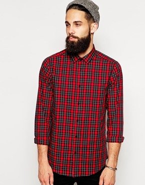 ASOS Smart Shirt In Long Sleeve With Plaid Check - Red