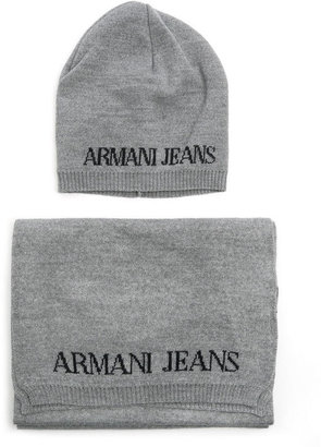 Armani Jeans Grey Hat and Scarf Set