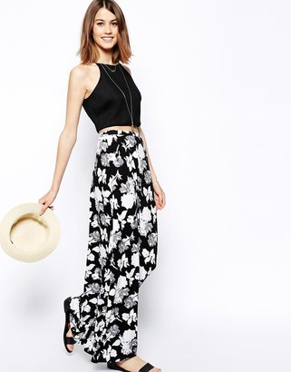 ASOS Maxi Skirt In Mono Floral Print