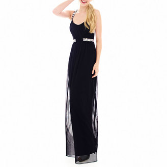 City Triangles Sleeveless Embellished Cross-Back Gown