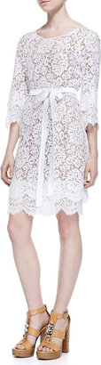 Michael Kors Tie-Waist Scalloped Lace Dress, Optic White