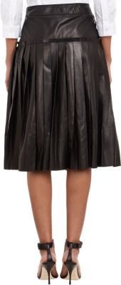 Barneys New York Women's Pleated Leather Skirt-Black