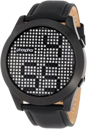 Phosphor Men's MD007G Black Leather Quartz Watch with Silver Dial
