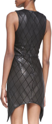 Cushnie Sleeveless Black Diamond-Patterned Leather Dress