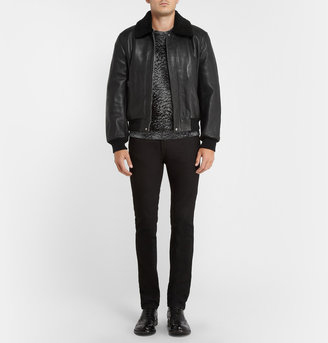 McQ Shearling-Collar Leather Bomber Jacket