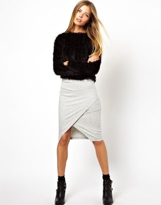 ASOS Pencil Skirt In Sweat With Wrap Detail
