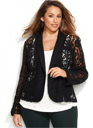 INC International Concepts Plus Size Solid Collar Lace Jacket