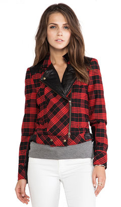 Tracy Reese Tartan Plaid Little Moto Jacket With Leather